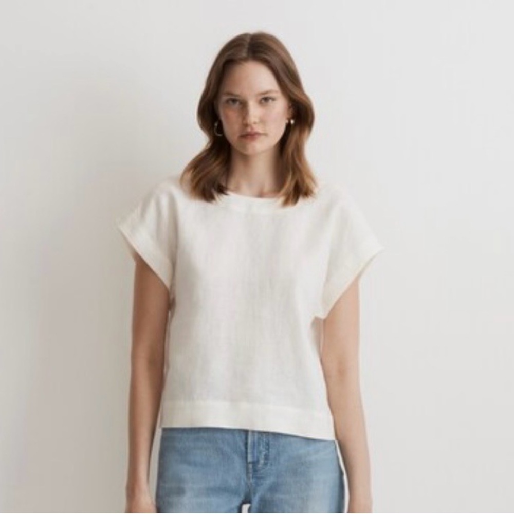 NWT Madewell 100% Linen Square-back Crewneck Top size Small in “Lighthouse”